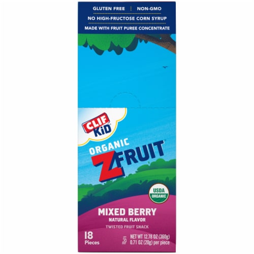 Clif Kid Organic ZFruit Mixed Berry Twisted Fruit Snacks Perspective: left