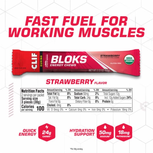 CLIF® Athlete Series Bloks® Strawberry Energy Chews Perspective: left