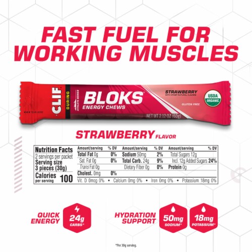 Clif Bloks Strawberry Flavor Energy Chews Perspective: left