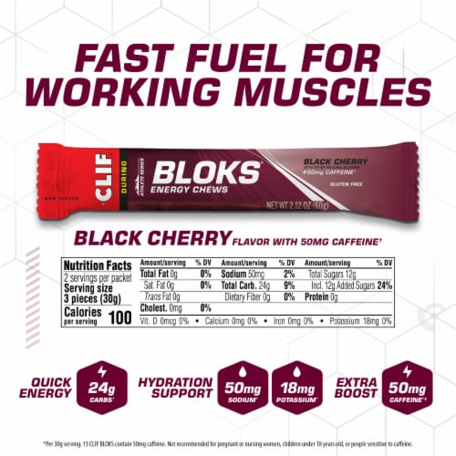 CLIF® Athlete Series Bloks® Black Cherry Energy Chews Perspective: left