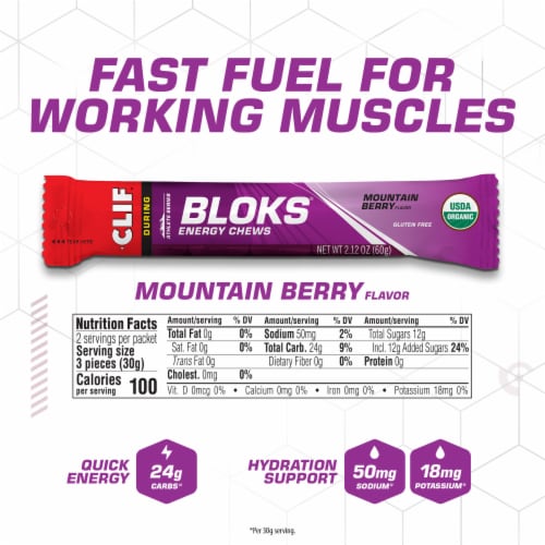 CLIF® Athlete Series Bloks® Mountain Berry Energy Chews Perspective: left