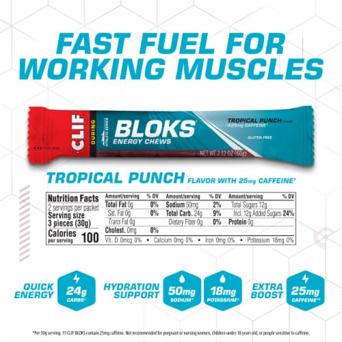 CLIF® Athlete Series Bloks® Tropical Punch Energy Chews Perspective: left