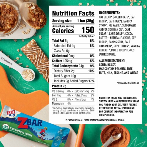Clif Kid Zbar Iced Oatmeal Cookie Organic Snack Bars Perspective: left