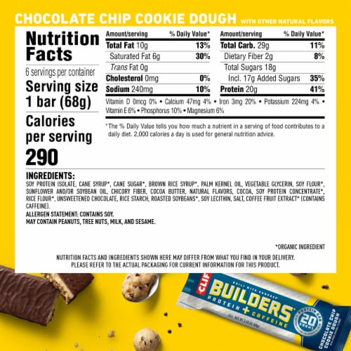 Clif Builders + Caffeine Chocolate Chip Cookie Dough Protein Bars Perspective: left