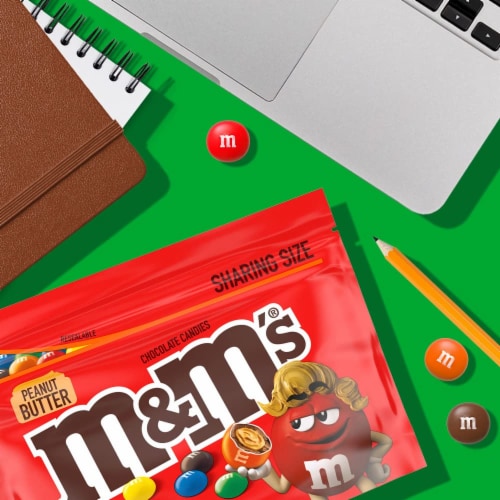 M&M S Peanut Butter Chocolate Candy Sharing Size - 9 Oz Bag (Pack of 8) Perspective: left