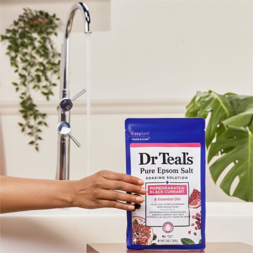 Dr Teal's Pure Epsom Salt, Pomegranate & Black Currant, 3 lbs (Pack of 18) Perspective: left
