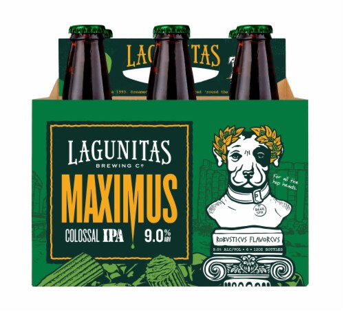 Lagunitas, Maximus Colossal IPA, 9.0% ABV, Double IPA Craft Beer, Single Bottle Perspective: left