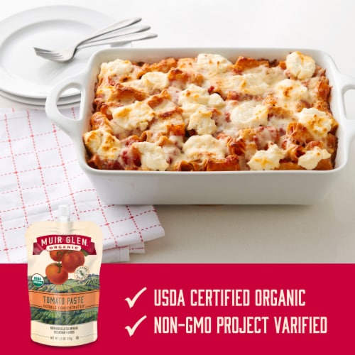 Muir Glen™ Organic Resealable Pouch Double Concentrated Tomato Paste Perspective: left