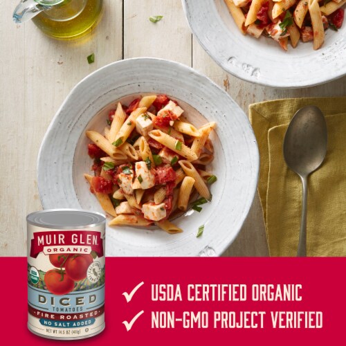 Muir Glen™ Organic No Salt Added Diced Fire Roasted Canned Tomatoes Perspective: left