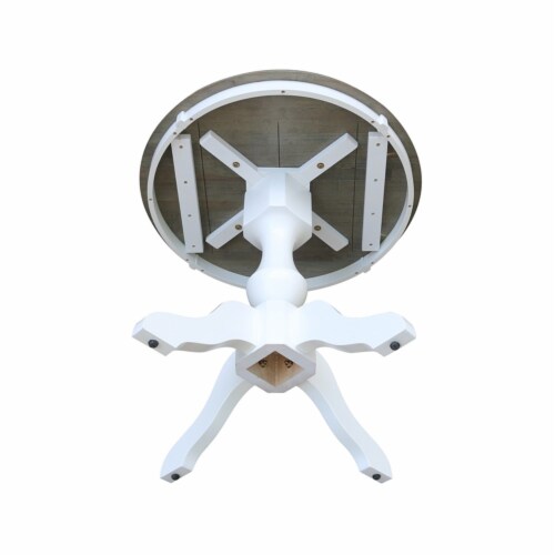 30 in. Round Top Wood Pedestal Dining Table in White/Heather Gray Perspective: left