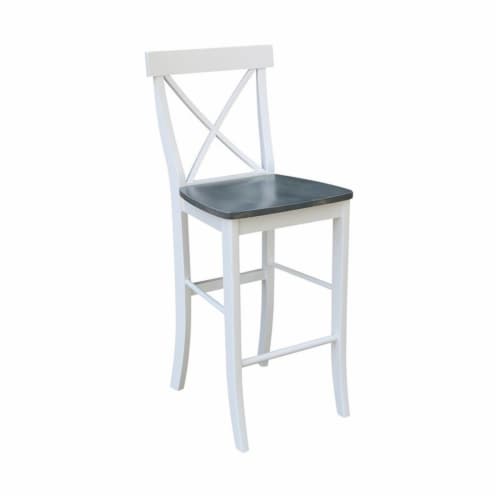 36  Round Wood Extension Bar Height Table and 2 Stools in White/Heather Gray Perspective: left