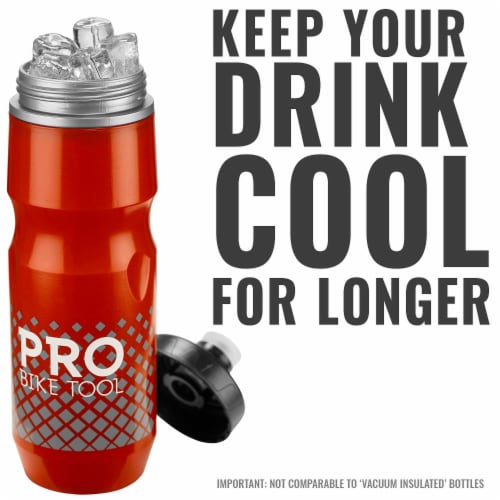PRO BIKE TOOL 24oz (680ml) RED Insulated Bike Water Bottle - Easy Squeeze Sports Bottle Perspective: left