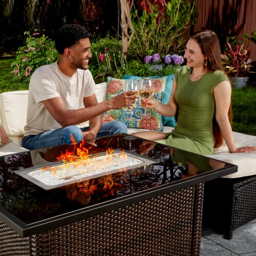 Endless Summer 40,000 BTU Rectangular LP Gas Outdoor Fire Pit Table, Brown/Black Perspective: left