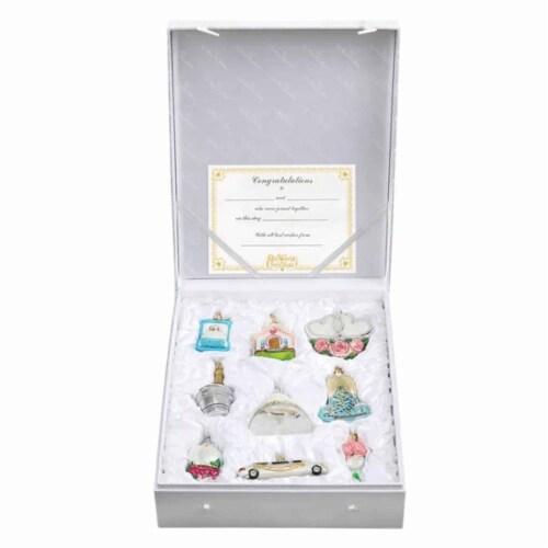 Old World Christmas 16.50 Just Married Collection Wedding Cake Champagne Limo Perspective: left