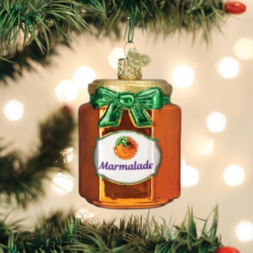 Old World Christmas Glass Blown Jar of Marmalade Ornament, Orange, 3 Perspective: left