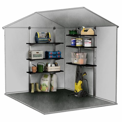 Keter 40 Inch All Weather Steel Reinforced Utility Storage Shed Shelf Kit, Black Perspective: left