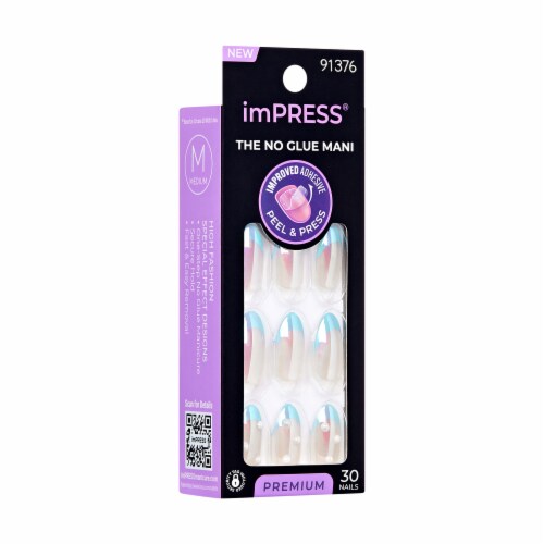 KISS imPRESS No Glue Mani Press On Nails, Premium, Best Life, Blue, Med Almond, 30 ct Perspective: left