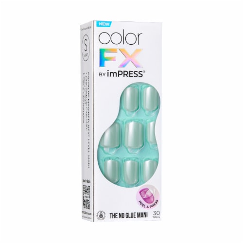 KISS imPRESS No Glue Mani Press On Nails, Color FX, After Hours, Green, Short Squoval, 30 ct Perspective: left