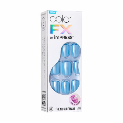 KISS imPRESS No Glue Mani Press On Nails, Color FX, Meta, Blue, Short Squoval, 30 ct Perspective: left