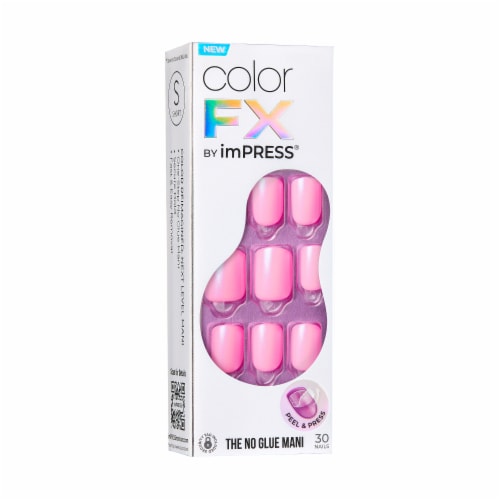 KISS imPRESS No Glue Mani Press On Nails, Color FX, Late Night, Pink, Short Squoval, 30 ct Perspective: left
