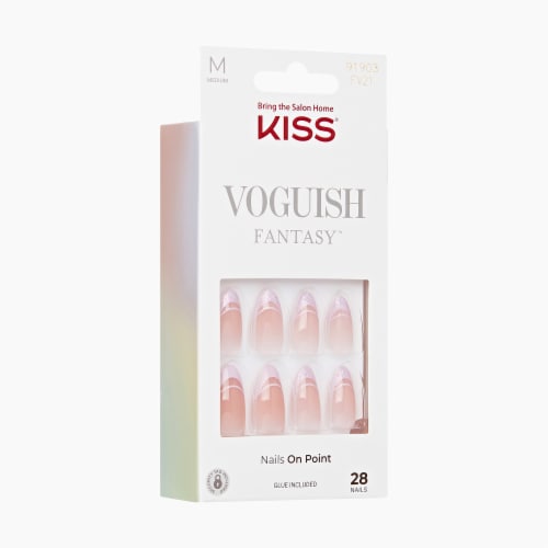KISS Voguish Fantasy, Press-On Nails, Rainy Night, Pink, Med Almond, 28 ct Perspective: left