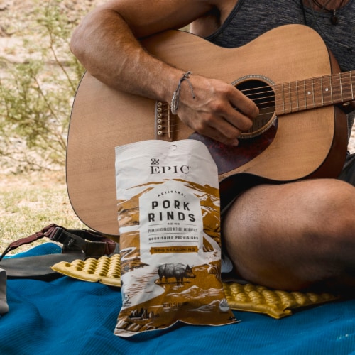 EPIC Keto and Paleo Friendly BBQ Seasoning Pork Rinds Pork Skins Snack Perspective: left
