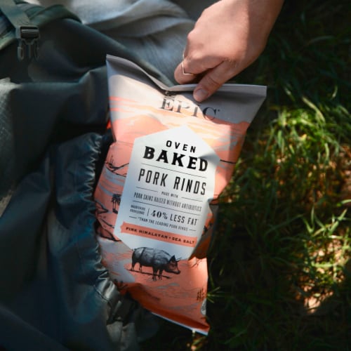 EPIC Pink Himalayan & Sea Salt Baked Pork Rinds, Keto Friendly, 2.5 oz Perspective: left