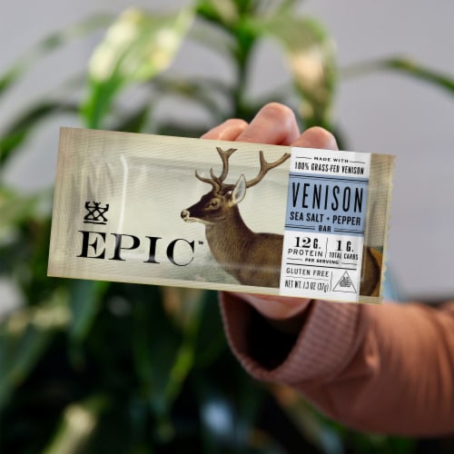 EPIC Keto and Paleo Friendly Venison Sea Salt Pepper Protein Bars Healthy Snacks Perspective: left