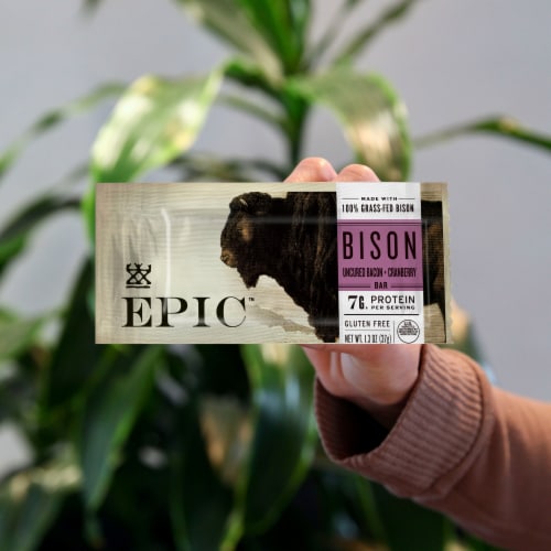 EPIC Paleo Friendly Bison Bacon Cranberry Protein Bars Healthy Snack Bars Perspective: left