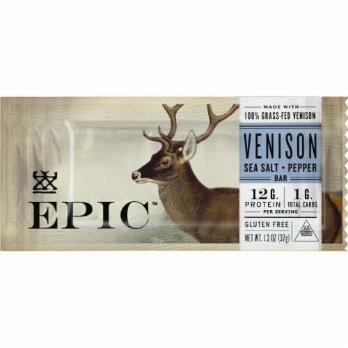 EPIC Pepper Grass Fed Venison Sea Salt Nutrition Bars Perspective: left