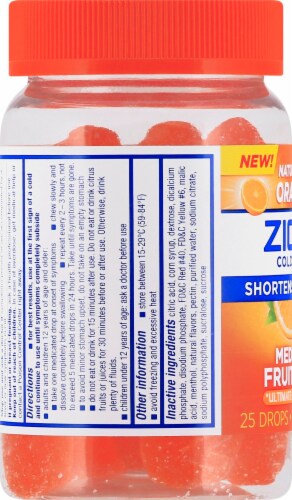 Zicam Medicated Orange Flavor Cold remedy Fruit Drops Perspective: left