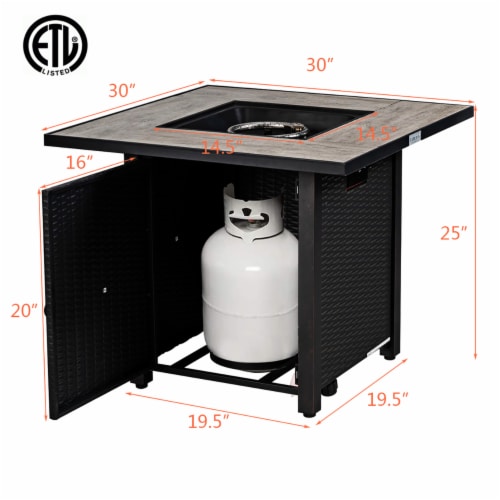 Costway 30'' Square Propane Gas Fire Pit Table Ceramic Tabletop 50,000 BTU with Cover Perspective: left