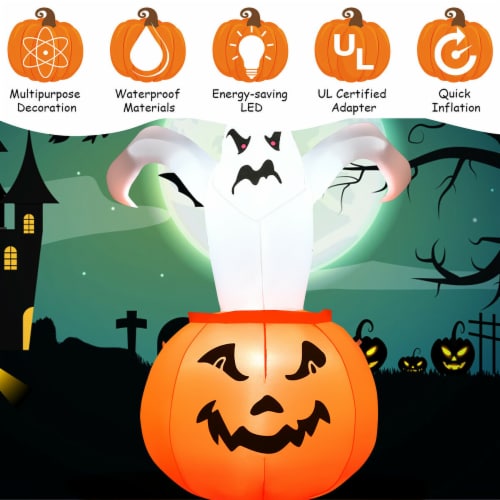 Costway 6 FT Halloween Blow-up Inflatable Ghost in Pumpkin with LED Bulbs Yard Decoration Perspective: left