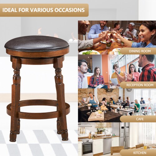 Costway Set of 4 24'' Swivel Bar Stool Leather Padded Dining Kitchen Pub Chair Backless Perspective: left