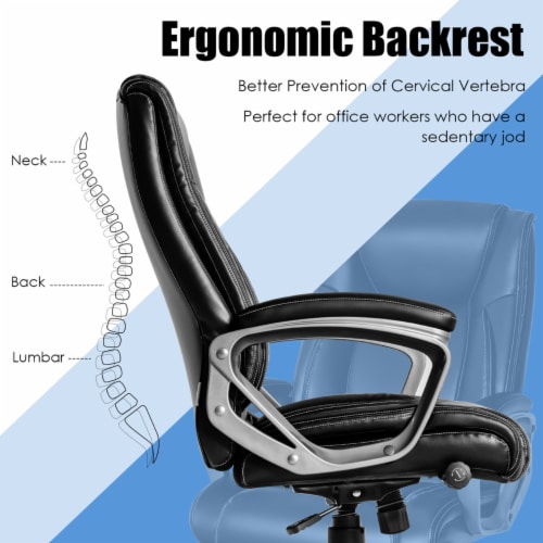 Ergonomic Desk Chair with Lumbar Support and Rocking Function-Black | Costway