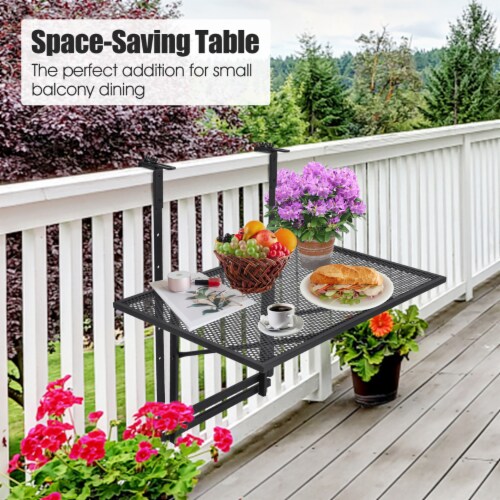 Folding Hanging Table Adjustable Balcony Railing Table Patio Deck Black