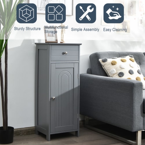 Costway Bathroom Floor Cabinet Storage Organizer Free-Standing w/ Drawer Grey Perspective: left
