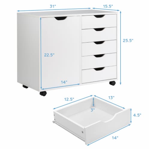 Costway 5Drawer Dresser Chest Mobile Storage w/Door, Printer