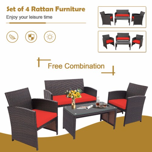 Costway 8PCS Patio Rattan Furniture Set Cushioned Chair Sofa