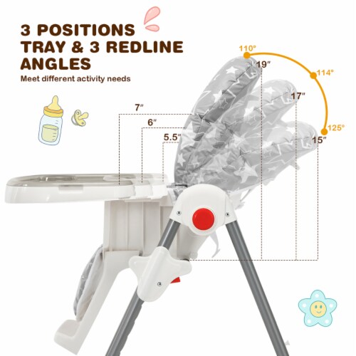 Babyjoy Folding Baby High Chair Dining Chair w/ 6-Level Height Adjustment Gray Perspective: left