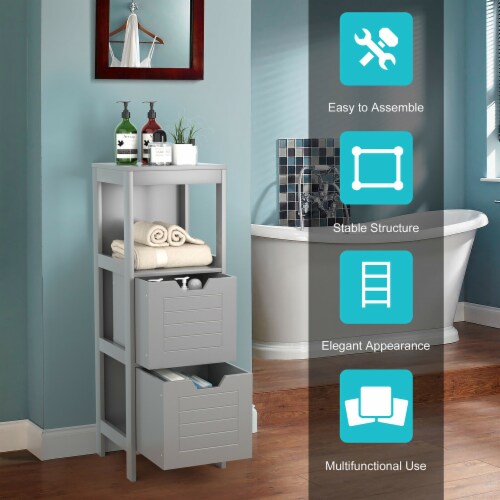 Costway Floor Cabinet Multifunction Bathroom Storage Organizer Rack w/2  Drawers