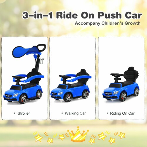 Costway 3 in 1 Ride on Push Car Mercedes Benz Toddler Stroller Sliding Car White Blue