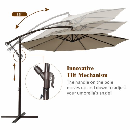 Costway 10FT Patio Offset Hanging Umbrella Easy Tilt Adjustment 8 Ribs Backyard Tan Perspective: left