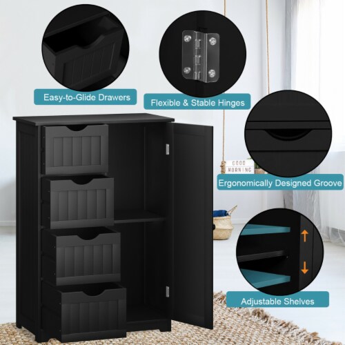 4 Drawer Freestanding Bathroom Floor Cabinet Adjustable Storage Cupboard Perspective: left