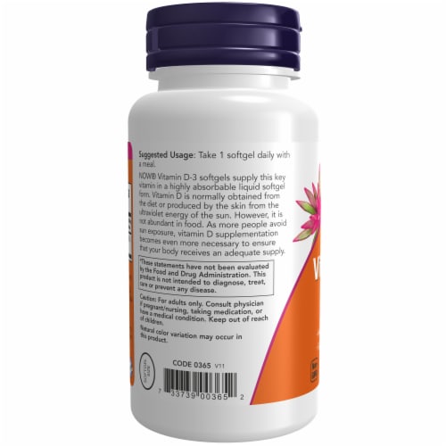 Now® Vitamin D-3 Softgels 1000IU Perspective: left
