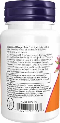 Now High Potency Vitamin D3 5000 Iu Softgels Perspective: left