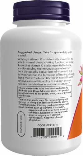 NOW Foods Vitamin K-2 Veg 1000 mcg Capsules Perspective: left