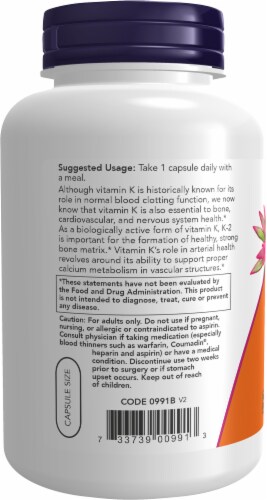 NOW Foods Vitamin K-2 Veg 1000 mcg Capsules Perspective: left