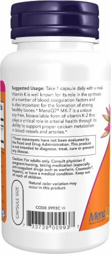 NOW® Foods MK-7 Vitamin K2 Veg Capsules 100 mcg Perspective: left