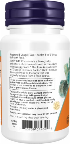 NOW® GTF Chromium Insulin Co-Factor Dietary Supplement Tablets 200mcg Perspective: left